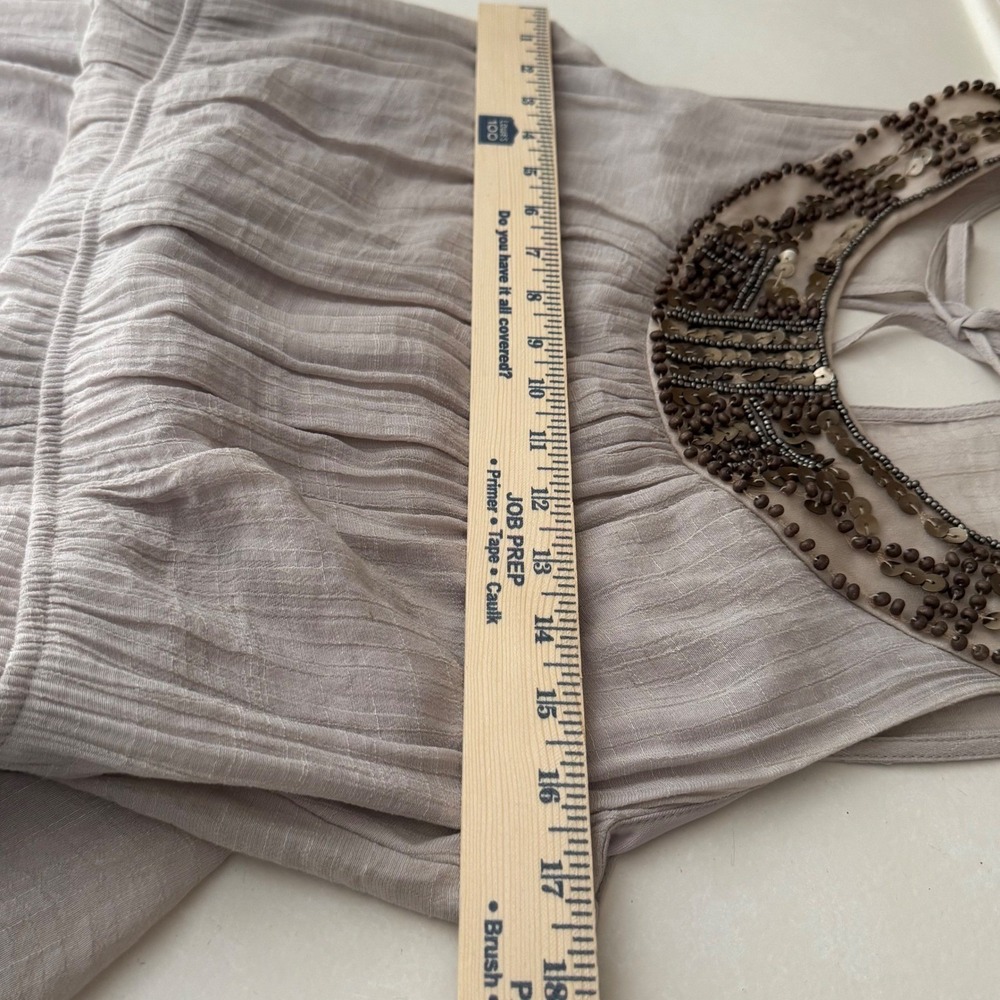 Womens L-XL Taupe Beaded Sequin Neckline Sleeveless Maxi Dress Cowl Back - Picture 7 of 10